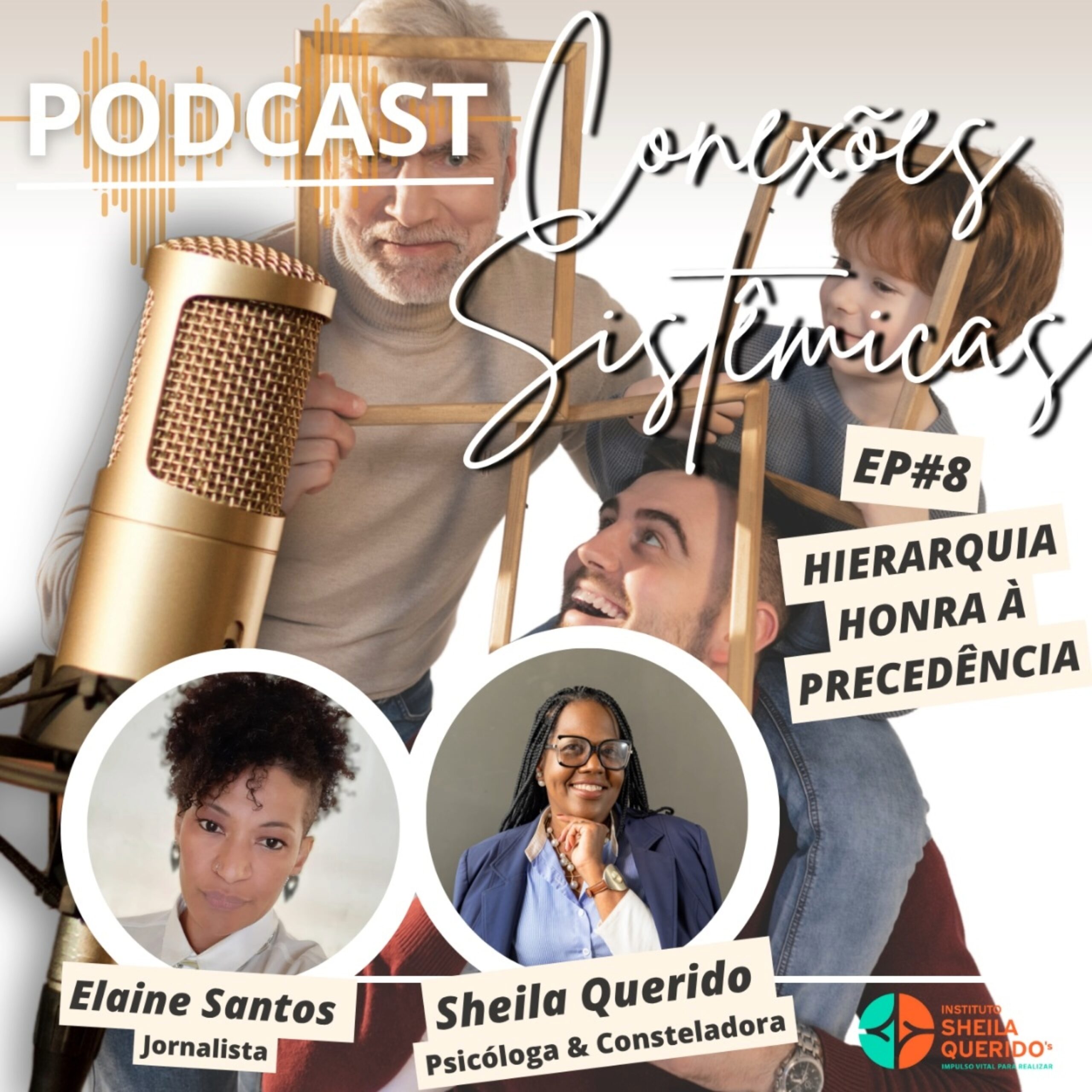 Capa do episódio #8 temporada #1 do podcast Conexões Sistêmicas, com Sheila Querido e Elaine Santos.